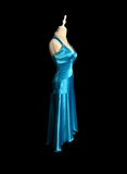 Vintage A line Straps Blue Satin Prom Dress Party Dress Graduation Dresses HZ1214