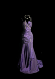 Vintage Mermaid Spaghetti Straps Taffeta Grape Pleated Long Prom Dress Party Dress Graduation Dresses HZ1214