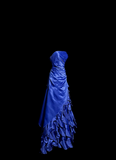 Vintage Ball Gown Strapless Royal Blue Satin Beaded Long Prom Dress Party Dress Graduation Dresses HZ1214