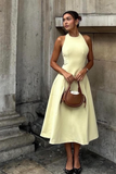 Pretty A line Scoop Neck Yellow Night Dinner Evening Dresses Formal Summer Wedding Guest Dresses Wedding Guest Outfits HZ1214