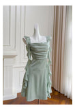 Sexy A line Square Mint Green Satin Short Homecoming Dress Summer Hoco Dresses Cocktail Dress Birthday Outfits HZ1214
