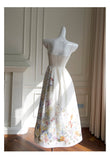 Elegant A line Spaghetti Straps Floral White Prom Dresses Formal Summer Wedding Guest Dresses Wedding Guest Outfit HZ1214