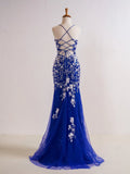 Mermaid V Neck Long Prom Dress with Appliques Beading HZ1108