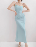 Red mermaid spaghetti strap long dress HZ1108
