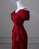 Burgundy Mermaid Off Shoulder Satin Long Prom Dress Dress, Simple Evening Dress HZ1108
