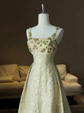Sweet Spaghetti Strap A-Line Colorful Satin Beaded Sequins Long Prom Dress HZ1108