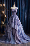 Purple A-line One Shoulder Chiffon Long Prom Dresses,Sweetheart Applique Evening Gown HZ1108