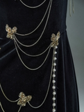 Black Mermaid Spaghetti Straps Velvet Beaded Long Prom Dresses , Elegant Evening Dress HZ1108