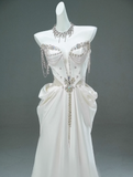 White Satin A-line Sweetheart Beaded Long Prom Dress, Elegant Adult Ceremony Graduation Prom Dress HZ1108