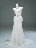 White Satin A-line Sweetheart Beaded Long Prom Dress, Elegant Adult Ceremony Graduation Prom Dress HZ1108