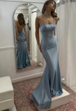 Cute Mermaid Scoop Neck Pink Satin Long Prom Dress HZ1108