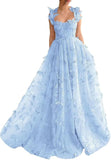 Sage Green A-Line Tulle Spaghetti Straps 3D Butterfly Long Prom Dress Sweet Adult Graduation Prom Dress HZ1108