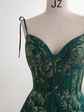 Dark Green A-line Spaghetti Strap Satin Long Prom Dress Sweetheart Neckline Retro Bridesmaid Dress Dress HZ1108