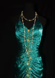 Turqoise Mermaid Halter Satin Beaded Long Prom Dress Retro V-neck Rhinestone Evening Gown HZ1108