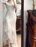V-neck Chiffon Beaded Long Prom Dress Simple Mermaid Wedding Dress HZ1108