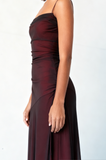 Sheath Spaghetti Straps Tulle Long Prom Dress with Silt HZ1108
