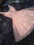 V Neck Short Pink Lace Prom Dress,Sweet HomeComing Dress HZ1108