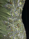 Vintage Green Mermaid Spaghetti Strap Satin Beaded Sequin Long Prom Dress Sweetheart Neck Evening Dress HZ1108