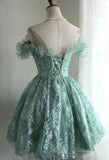 Green A-Line Tulle Beading Sequins Short Prom Dress Homecoming Dress HZ1108