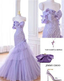 Purple Mermaid Sweetheart Neck Tulle Beaded Long Prom Dress Strapless Sequin Applique Birthday Evening Dress HZ1108