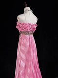 Pink Mermaid Spaghetti Straps Satin Beaded Long Prom Dress Beautiful Bridalmaid Dress Birthday Dress HZ1108