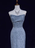 Mermaid Strapless Sequined Long Prom Dress Elegant Formal Evening Dress HZ1108