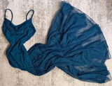 Teal Spaghetti Strap Chiffon Beaded Appliqu¨¦ Long Prom Dress Evening Dress HZ1108