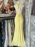 Elegant Yellow Mermaid Formal Dresses Halter Sequin Diamond Long Prom Dress Birthday Party Outfit HZ1108