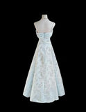 Gentle Blue A-Line Spaghetti Strap Satin Chiffon Long Prom Dress Birthday Dress Graduation Prom Dress HZ1108