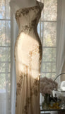Champagne Retro Chiffon Sheath Party Dress One Shoulder Beaded Long Prom Dress HZ1108