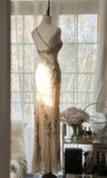 Champagne Retro Chiffon Sheath Party Dress One Shoulder Beaded Long Prom Dress HZ1108