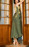 Green Bodycon Dress Spaghetti Strap V-Neck Chiffon Satin Sleeveless Prom Dress HZ1108
