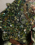 Dark Green Retro Mermaid Irregular Neckline Satin Beaded Long Prom Dress Birthday Graduation Prom Dress HZ1108