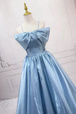 Blue Sweet A-Line Spaghetti Strap Satin Long Prom Dress Evening Party Dress HZ1108