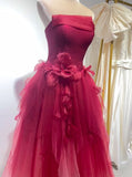 Cute Gradient Tulle Strapless A-Line Long Wedding Dress Evening Gown HZ1108