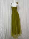 A-Line Olive Green Spaghetti Strap Tulle Long Prom Dress Sweet Birthday Evening Dress HZ1108