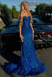 Sweetheart Spaghetti Straps Long Mermaid Sequins Party Prom Dress HZ1108