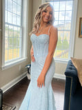 Sweetheart Spaghetti Straps Long Mermaid Sequins Party Prom Dress HZ1108