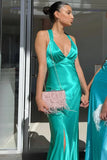 Simple Sheath V Neck Yellow Long Backless Prom Dress Sleeveless Party Dress HZ1108