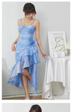 Sweet Blush Pink Spaghetti Straps Sleeveless Chiffon Prom Dress Vintage Birthday Evening Dress HZ1108