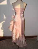 Sweet Blush Pink Spaghetti Straps Sleeveless Chiffon Prom Dress Vintage Birthday Evening Dress HZ1108