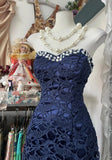 Elegant Navy Mermaid Strapless Prom Dress Backless Chiffon Birthday Evening Dress HZ1108
