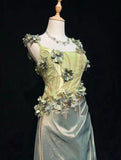Vintage Olive Green Spaghetti Straps Sheath Beaded Prom Dress Gorgeous 3D Flowers Formal Evening Dress HZ1108