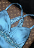 Elegant Blue Sweetheart Neck Bodycon Dress Satin Backless Prom Dress Formal Evening Dress HZ1108