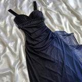 Vintage Gradient Navy Blue?? Sweetheart Prom Dress - Romantic Glitter?Chiffon Ruffled Party Dress for Birthday&Graduation&Quinceanera HZ1108