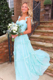 ??Enchanted Blue Sweetheart A-Line Prom Dress & Wedding Dress??- Elegant Chiffon Ruffled Birthday Party Dress HZ1108