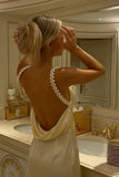 ??Romantic Yellow Pearl Strap Prom Dress for Birthday&Quinceanera-??Glam Satin Sexy Backless Evening Dress HZ1108