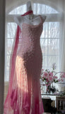 ?? Cinderella Pink A-Line Evening Gown - Iridescent Beaded Tulle with Soft Chiffon Layers for Sweet 16 HZ1108