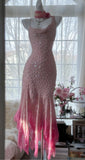 ?? Cinderella Pink A-Line Evening Gown - Iridescent Beaded Tulle with Soft Chiffon Layers for Sweet 16 HZ1108