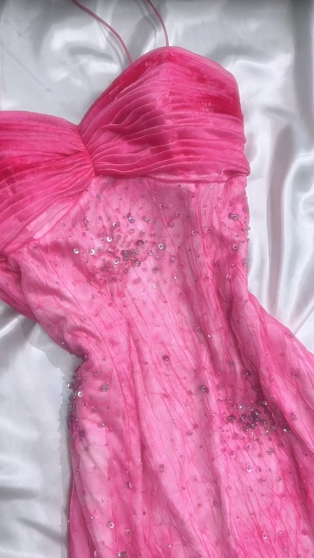 Pink Princess Style Beaded Chiffon Prom Dress for Party Glitter 90s Retro A-Line Evening Gown HZ1108